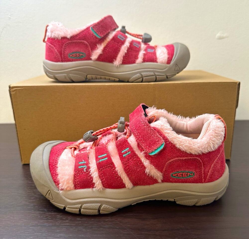 KEEN Newport H2 Pink/Gray Suede Faux Fur Lined Hook & Loop Sneakers US 1 Kids